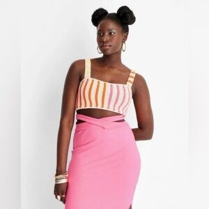 Women's Striped Crochet Sweater Tank- Future Collective Alani Noelle Cream Large